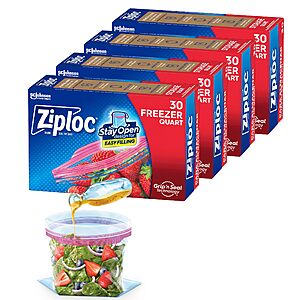 4-Pack Ziploc Freezer Quart Food Storage Bags (30 Count) $10.20 ($2.55/pack) w/ S&S + Free Shipping w/ Prime or on $35+