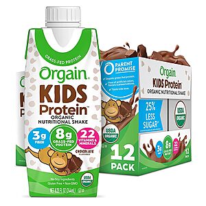 12-Pack 8.25-Ounce Orgain Kids Protein Shake: Chocolate or Vanilla $15.53, Fruity Cereal $16.89 w/ S&S + Free Shipping w/ Prime or on $35+
