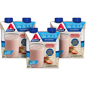 12-Count 11-Oz Atkins Gluten Free Protein-Rich Shake (Strawberry) $10.80 w/ Subscribe & Save
