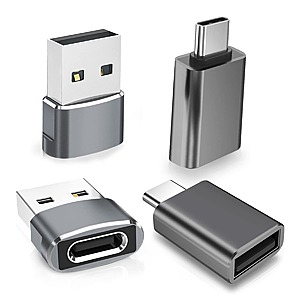 4-Pack Basesailor USB-to-USB Adapters (2x USB-C to USB-A, 2x USB-A  to USB-C) $4