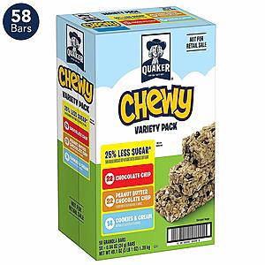 58-Count Quaker Chewy 25% Less Sugar Granola Bars $6.90 + Free Shipping
