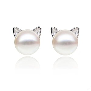 S.Leaf: Sterling Silver Genuine Pearl Cat Stud Earrings & Necklace - Amazon Starting at $7.75 AC