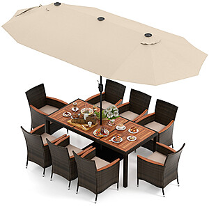 Costway 9 Piece Outdoor Dining Set + 15' Double Sided Patio Umbrella $629 + Free Shipping