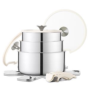 CAROTE 9pcs Stainless Steel Pots and Pans Set with Removable Handle, Cookware Set with Detachable Handle, RV Kitchen Cookware Set, Oven/Dishwasher Safe $42