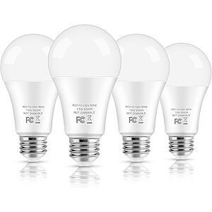 LED Light Bulbs, 100 Watt Equivalent A19 LED Bulbs (4 pack), 13W 5000K Daylight White 1500 Lumens Non-Dimmable Bright E26 Edison Medium Screw Bulbs $7.49