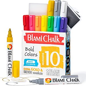 10 Pack Erasable Liquid Chalk Markers with Extra Gold and Silver Colors, 6mm Reversible Tip Chalk Pens with Vibrant Color for Chalkboard $6.99