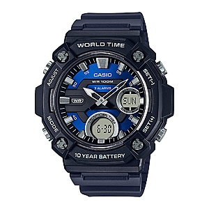Casio World Time 10-Year Battery Men's Black Analog Digital Watch $33