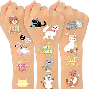 Konsait 50pcs Cat Glitter Temporary Tattoos for Kids Tattoos Temporary for Cat Birthday Party-Waterproof Fake Tattoos for Birthday Party Goodie Bags Stuffers Party Fillers $4.39