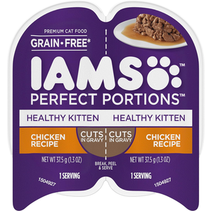 IAMS PERFECT PORTIONS Healthy Kitten Grain Free* Wet Cat Food Cuts in Gravy, Chicken Recipe, (24) 2.6 oz. Easy Peel Twin-Pack Trays $13.33