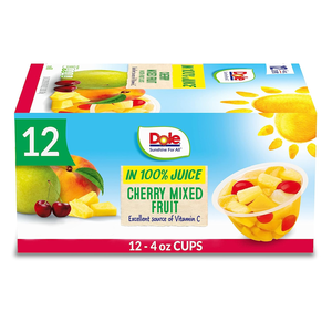 Dole Fruit Bowls Snacks Cherry Mixed Fruit in 100% Juice Snacks, 4oz 12 Total Cups, Gluten & Dairy Free, Bulk Lunch Snacks for Kids & Adults : $5.12 or less at Amazon
