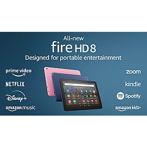 Amazon Fire HD 8 tablet, 8” HD Display, 32 GB, 30% faster processor, designed for portable entertainment, (2022 release), Black $64.99