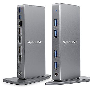 WAVLINK USB 3.0 and USB-C Dual 4K Display Docking Station with Dual HDMI and DisplayPort for Windows and Mac $48.99