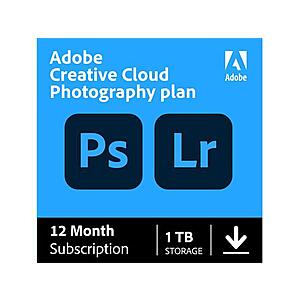 1-Year Adobe Creative Cloud Photography Plan w/ 1TB Cloud Storage (Digital) $90