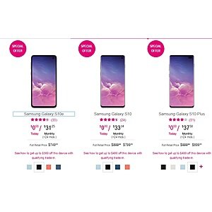 T-mobile Get up to $400 off a Samsung Galaxy S10, Galaxy S10+ and up to $300 for the s10e. Don't need to add a line.