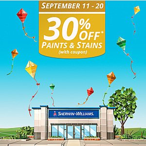 Sherwin-Williams: 30% Off Paints and Stains w/ Printable Coupon until 9/20/18