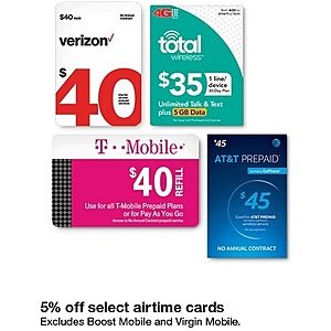 Target: 5% OFF Wireless Prepaid Refill Card (Email Delivery) for Select Carriers - Verizon, AT&T, and more