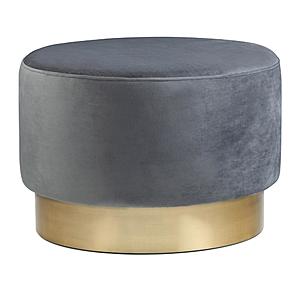 Simpli Home Bardoe 22 in. Contemporary Modern Round Footstool in Grey Velvet $85 + Free Shipping