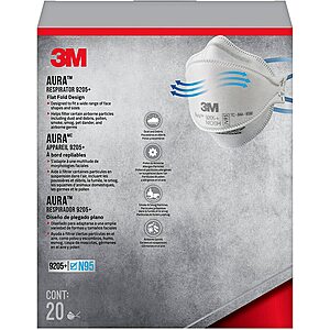 20-Pack 3M Aura Particulate Respirator 9205+ N95 Masks $21.99 with Amazon Prime or $20.89 with Amazon Recurring Business Delivery