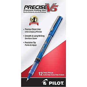 12-Pack Pilot Precise V5 Liquid Ink Rolling Ball Pens (Blue) $9.90 & More