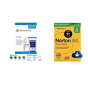 15-Month Microsoft 365 Family (6-Users) + Norton 360 Antivirus (1-Device) - $74.99  AC