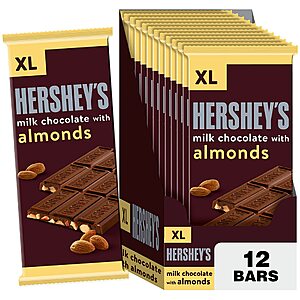 12-Count 4.25-Oz. XL Hershey's Milk Chocolate Candy Bar w/ Almonds $13.50 ($1.13 each) w/ S&S + Free Shipping w/ Prime or on $35+