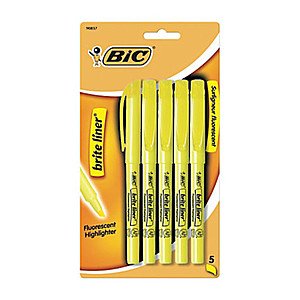 BIC Brite Liner Highlighters Chisel Point (5 Pack) $0.49 w/store pick up ~ Office Depot/Max