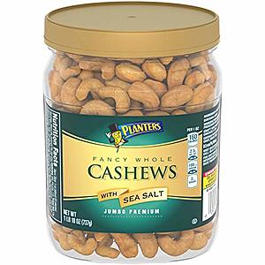 26 Ounce Jar Planters Fancy Whole Cashews With Sea Salt - $10.03 AC & S&S ($8.70 AC & 5 S&S Orders) + Free Shipping - Amazon