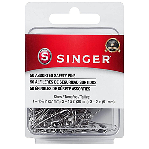 50-Count Singer Steel Safety Pins (1-1/16" / 1-1/2" / 2") $1.61 + Free Ship w/Prime or on orders $35+