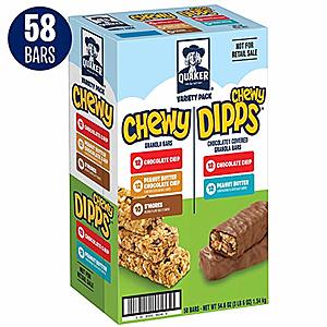 58-Ct Quaker Chewy Granola Bars & Dipps Variety Pack $8.60 5% or $7.30 15% AC w/ S&S
