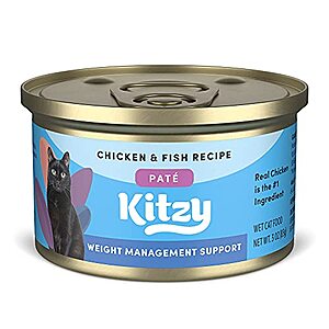 Amazon Brand – Kitzy Wet Cat Food, Weight Management, Chicken & Fish w Rice Pate, 3oz (24 pack) $9.95 + Free Shipping w/ Prime or on $25+