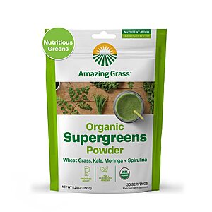 Amazing Grass Superfood Powder Mix: 5.29-Oz Super Greens $7.32, 8.5-Oz Energy Powder Smoothie Mix(Lemon Lime) $16.36, & More w/ S&S + Free Shipping w/Prime or on $25+