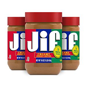 3-Pack 16-Oz Jif Creamy Peanut Butter  $6.73 ($2.24 Each) w/ S&S + Free Shipping w/ Prime or $35+