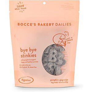 6oz Bocce's Bakery Dailies Bye Bye Stinkies Dog Treats (Pumpkin & Ginger) $1.75