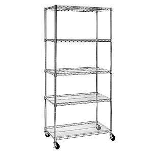 SEVILLE CLASSICS Commercial-Grade 5-Tier NSF-Certified Steel Wire Wheeled Shelving 18" x 36" x 72" (75" with wheels) $83.99 at Macys