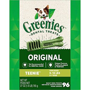 Amazon has 96-count Teenie Greenies DOG Treats for $13.09 w/coupons YMMV - $13.09