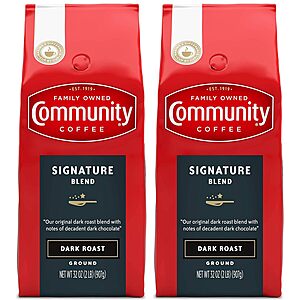 Community Coffee Signature Blend Ground Coffee, Dark Roast, 64 Ounce (32 Ounce Bags, Pack of 2) Amazon $14.23 S&S shipped @ Amazon