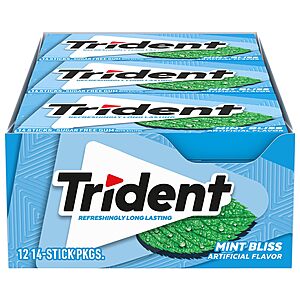 [S&S] $9.89: Trident Mint Bliss Sugar Free Gum, 12 Packs of 14 Pieces (168 Total Pieces) @ Amazon
