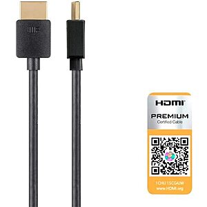 8' Monoprice 4K Slim Certified Premium High Speed HDMI Cable $3