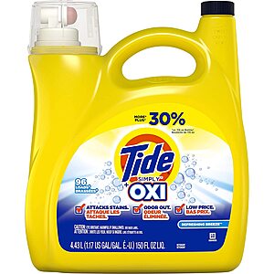 150-oz Tide Simply + Oxi Liquid Laundry Detergent, Refreshing Breeze, 96 Load $8.58 w/ 5 subscribe and save items