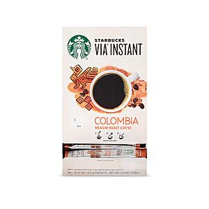 50-Count Starbucks VIA Instant Colombia Medium Roast Coffee Packets $20 + Free S/H w/ Amazon Prime
