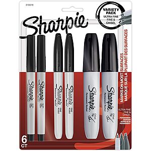 6-Count Sharpie Permanent Markers Variety Pack (Black) $5.45 w/ S&S + Free Shipping w/ Prime or $35+