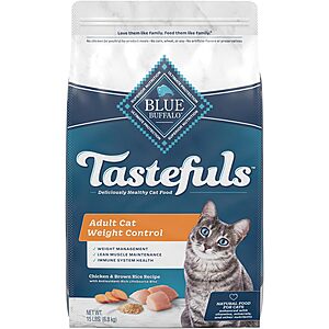 $25.73: Blue Buffalo Tastefuls Weight Control Natural Adult Dry Cat Food, Chicken 15lb bag