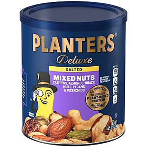 15.25-Oz Planters Deluxe Salted Mixed Nuts $6.28 w/ S&S + Free Shipping w/ Prime or on orders over $35