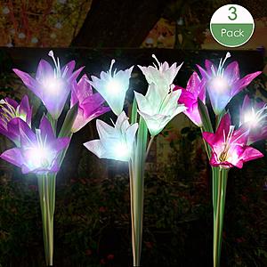 Outdoor Solar Garden Stake Lights 3 Pack with 12 Lily Flowers $10.79