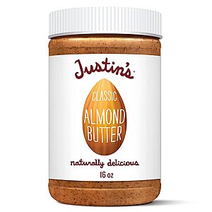 Justin's Classic Almond Butter, 16oz Jar. Save 30% per 1 item per order w/ coupon. Multiple orders OK. - $6.75 at Amazon