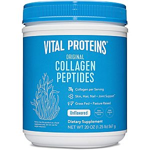 20oz Vital Proteins Collagen Peptides Powder - Pasture Raised, Grass Fed, Hyaluronic Acid & Vitamin C, unflavored for $25.20 + FS