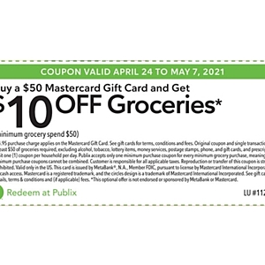Publix: Buy $50 Mastercard Gift Card + $50 Groceries & Get $10 Off| Lowe’s: Buy $200 Visa Gift Card & Get $15 Lowe’s eGift Card Free (Limit 2, Ends 4/28/21)