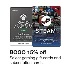 Target: Video Game Gift Cards & Subscription Cards (Digital): Buy One, Get 2nd 15% Off
