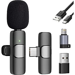 Caymuller Wireless Lavalier Microphone for iPhone/Android/PC for Video Recording w/ Tiny Mini Clip-on Microphone $14 + Free Shipping w/ Prime or on $25+