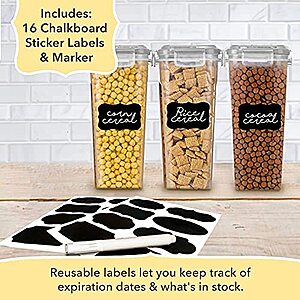 3-Count 3.6-Qt Simply Gourmet Airtight Food & Cereal Container Bins w/ Flip-Top Lids, 16 Reusable Labels & Chalk Pen $10.95 + Free Shipping w/ Prime or on $25+
